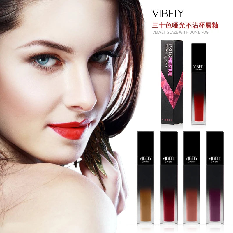 30Color Matte Lip gloss Long Lasting Waterproof Moisture Sexy Liquid Lipstick Lip Cream Tint Makeup ladies Lipgloss High Pigment