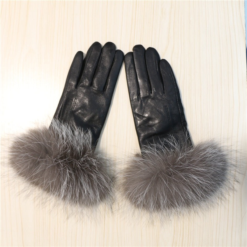 GENUINE LEATHER GLOVES - GRAY