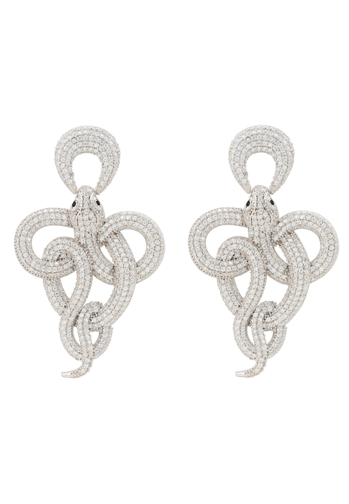Viper Snake Drop Earrings - Silver White