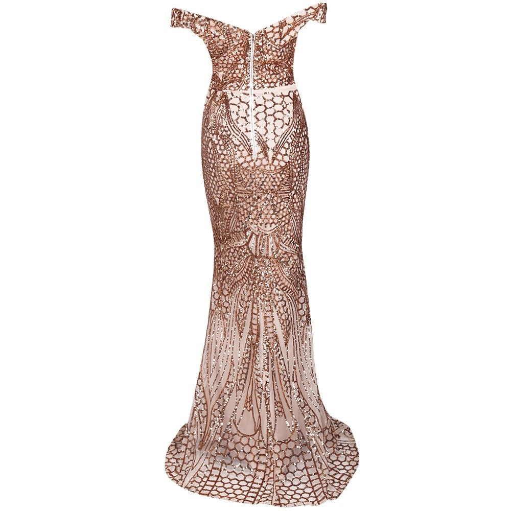 Gold Off Shoulder Evening Gown