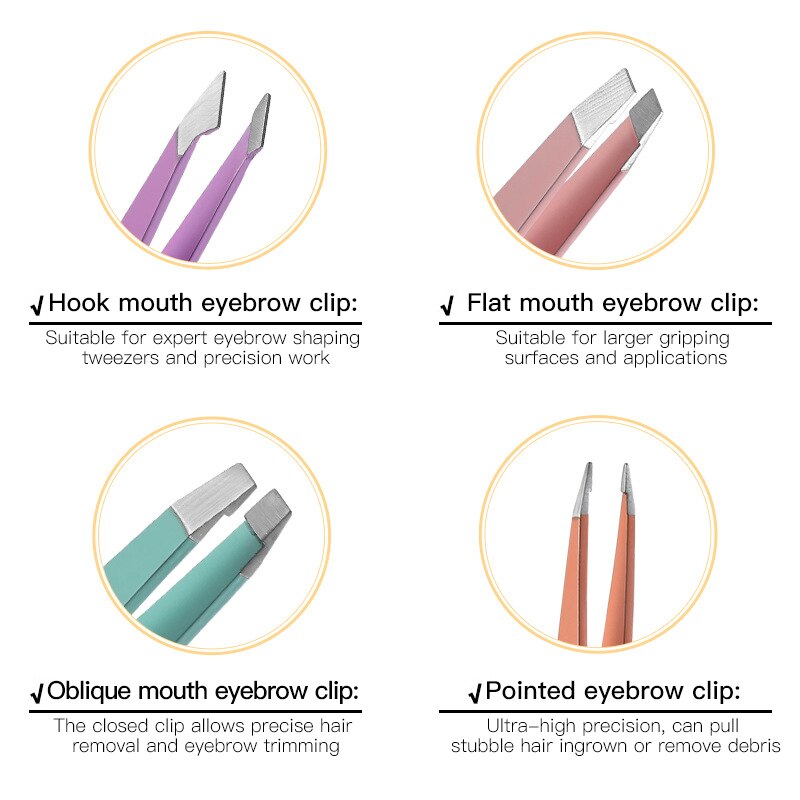 Stainless Steel Eyebrow Tweezer Colorful Hair Beauty Fine Hairs Puller Slanted Clips For Eyebrows Eyebrow Tongs Removal Tools