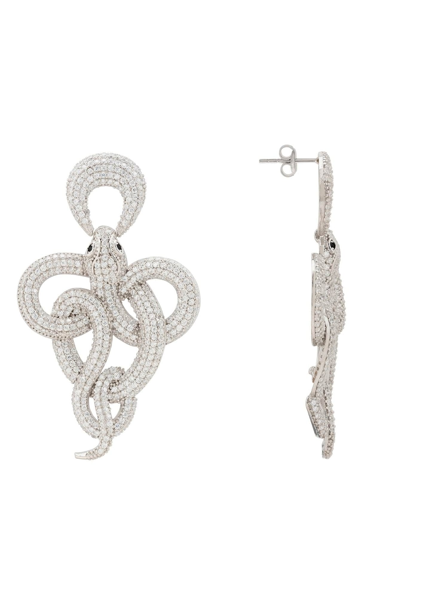 Viper Snake Drop Earrings - Silver White