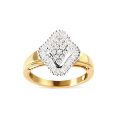 10K Yellow Gold 1/2 Cttw Round and Baguette-Cut Diamond Rhombus Head and Halo Ring (I-J Color, I1-I2 Clarity)