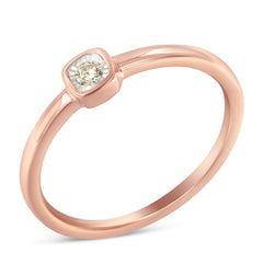 14K Rose Gold Plated .925 Sterling Silver 1/20 Carat Diamond Square Cushion-Shaped Miracle Set Petite Fashion Promise Ri