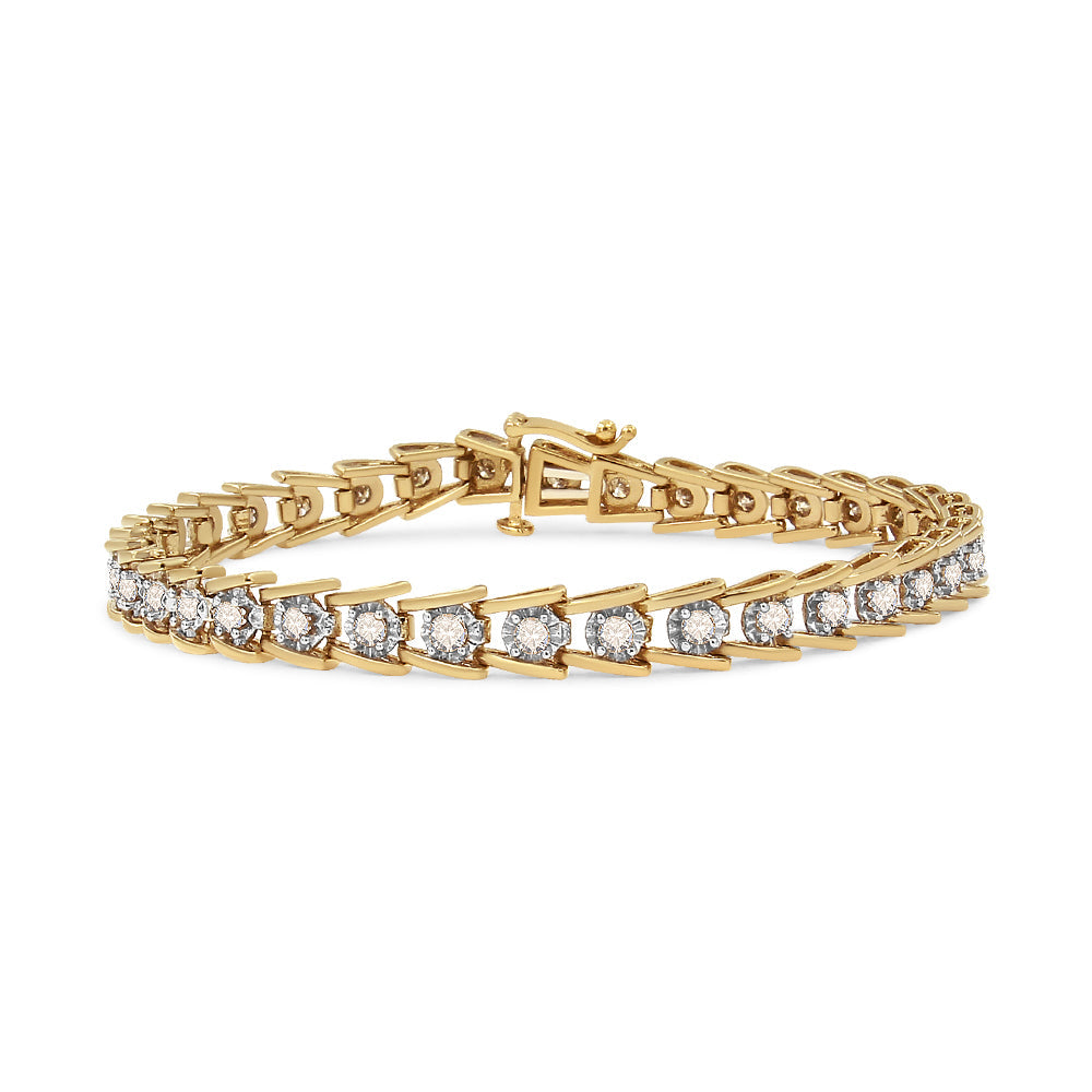 14K Yellow Gold Plated .925 Sterling Silver 2.00 Cttw Miracle Set Diamond Wave Link Bracelet (L-M Color, I2-I3 Clarity)