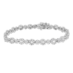 10K White Gold 4.0 Cttw Brilliant Round-Cut and Baguette Diamond Floral Cluster Link Bracelet (I-J Clarity, I1-I2 Color)