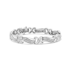 .925 Sterling Silver 1 3/4 Cttw Diamond Wave and X Link Tennis Bracelet (I-J Color, I3 Clarity) - 7