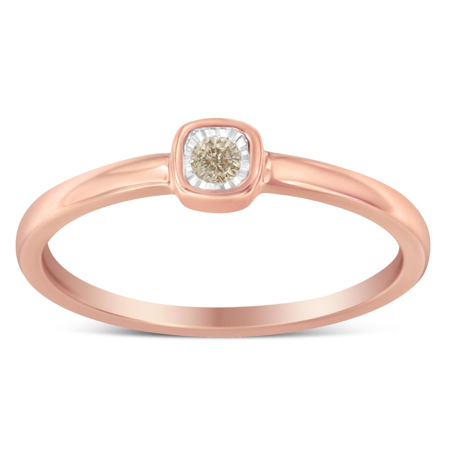 14K Rose Gold Plated .925 Sterling Silver 1/20 Carat Diamond Square Cushion-Shaped Miracle Set Petite Fashion Promise Ri