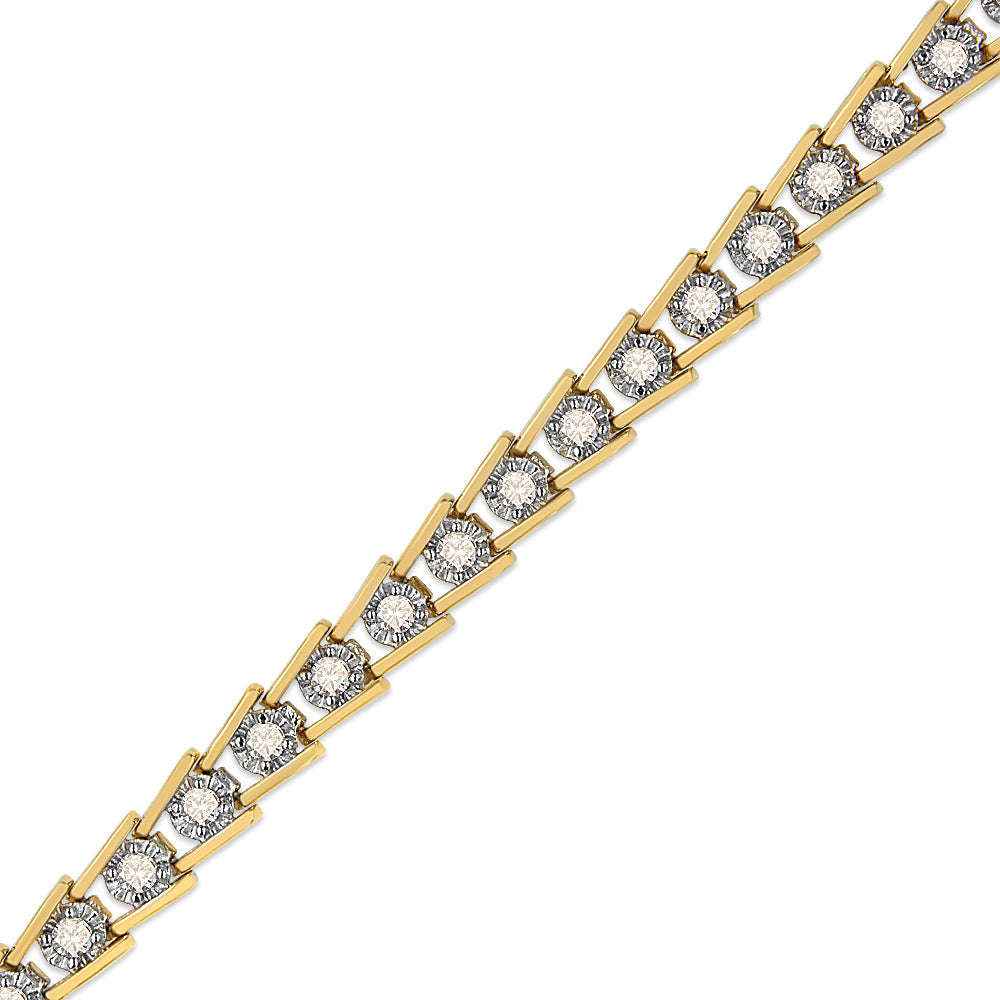 14K Yellow Gold Plated .925 Sterling Silver 2.00 Cttw Miracle Set Diamond Wave Link Bracelet (L-M Color, I2-I3 Clarity)