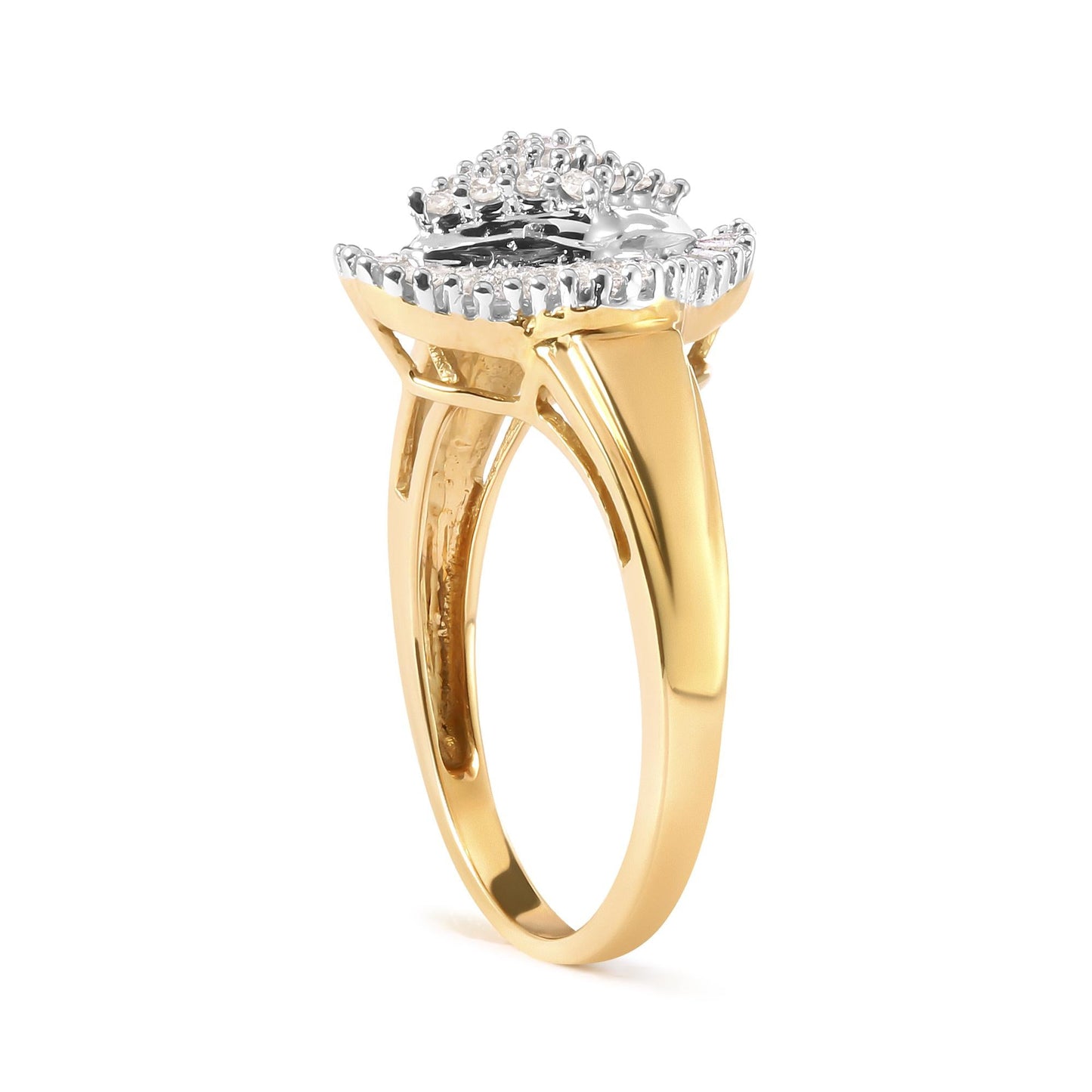 10K Yellow Gold 1/2 Cttw Round and Baguette-Cut Diamond Rhombus Head and Halo Ring (I-J Color, I1-I2 Clarity)