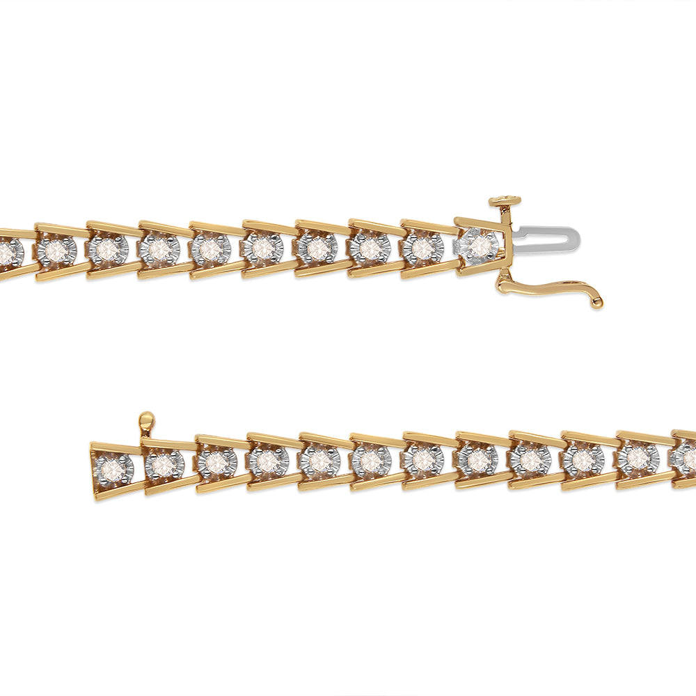 14K Yellow Gold Plated .925 Sterling Silver 2.00 Cttw Miracle Set Diamond Wave Link Bracelet (L-M Color, I2-I3 Clarity)