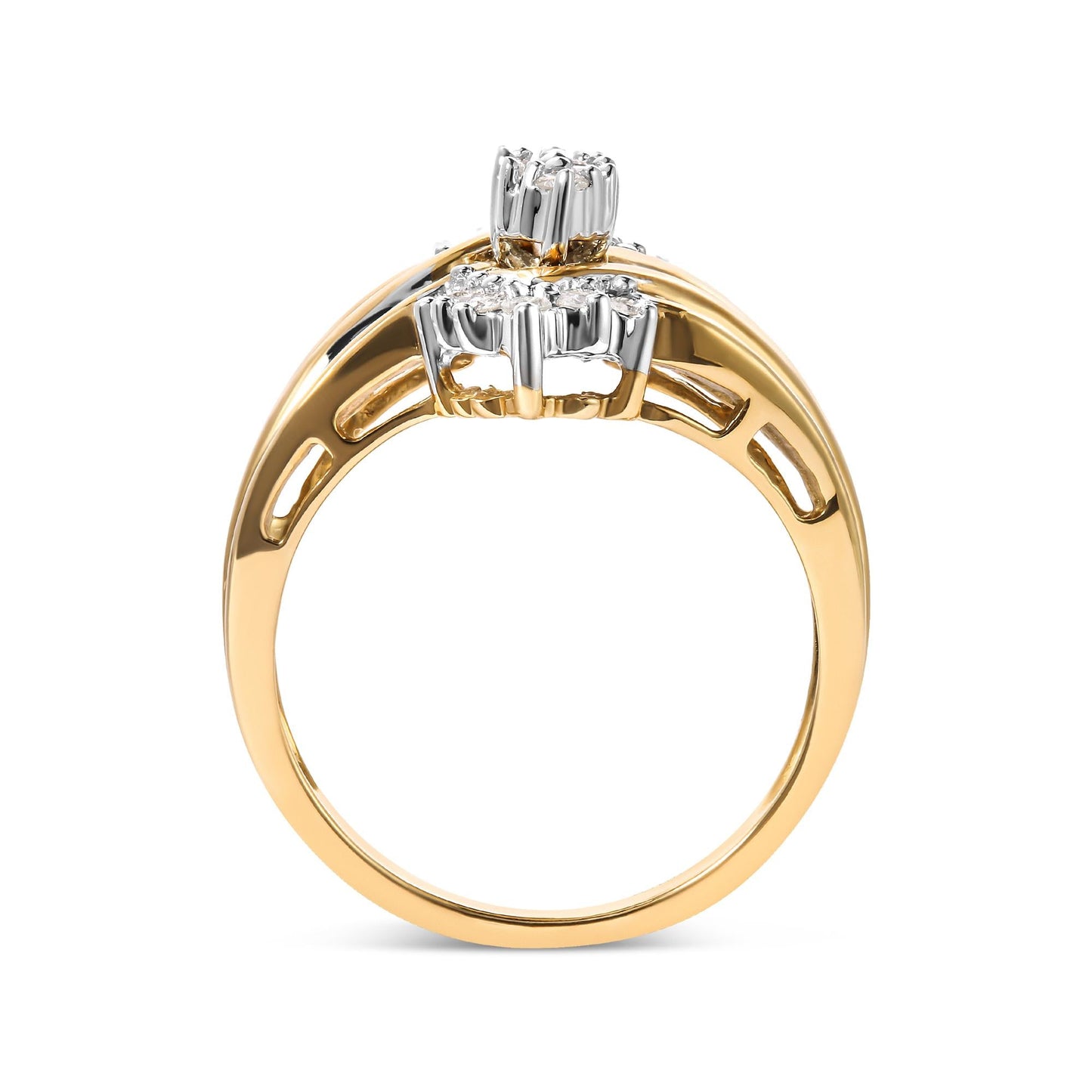 10K Two-Toned 1/2 Cttw Round and Baguette-Cut Composite Pear Head Diamond Ring (H-I Color, I2-I3 Clarity)