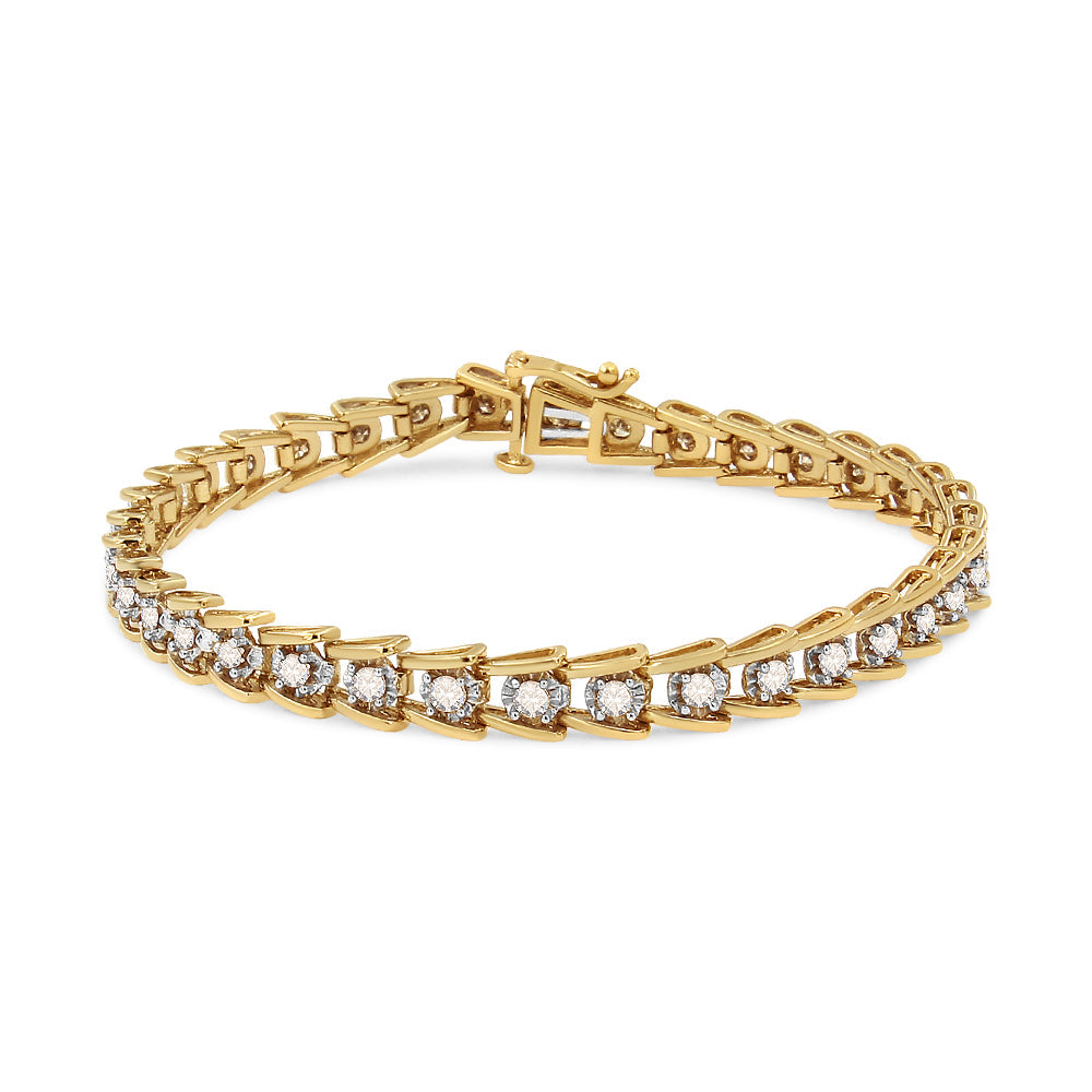 14K Yellow Gold Plated .925 Sterling Silver 2.00 Cttw Miracle Set Diamond Wave Link Bracelet (L-M Color, I2-I3 Clarity)