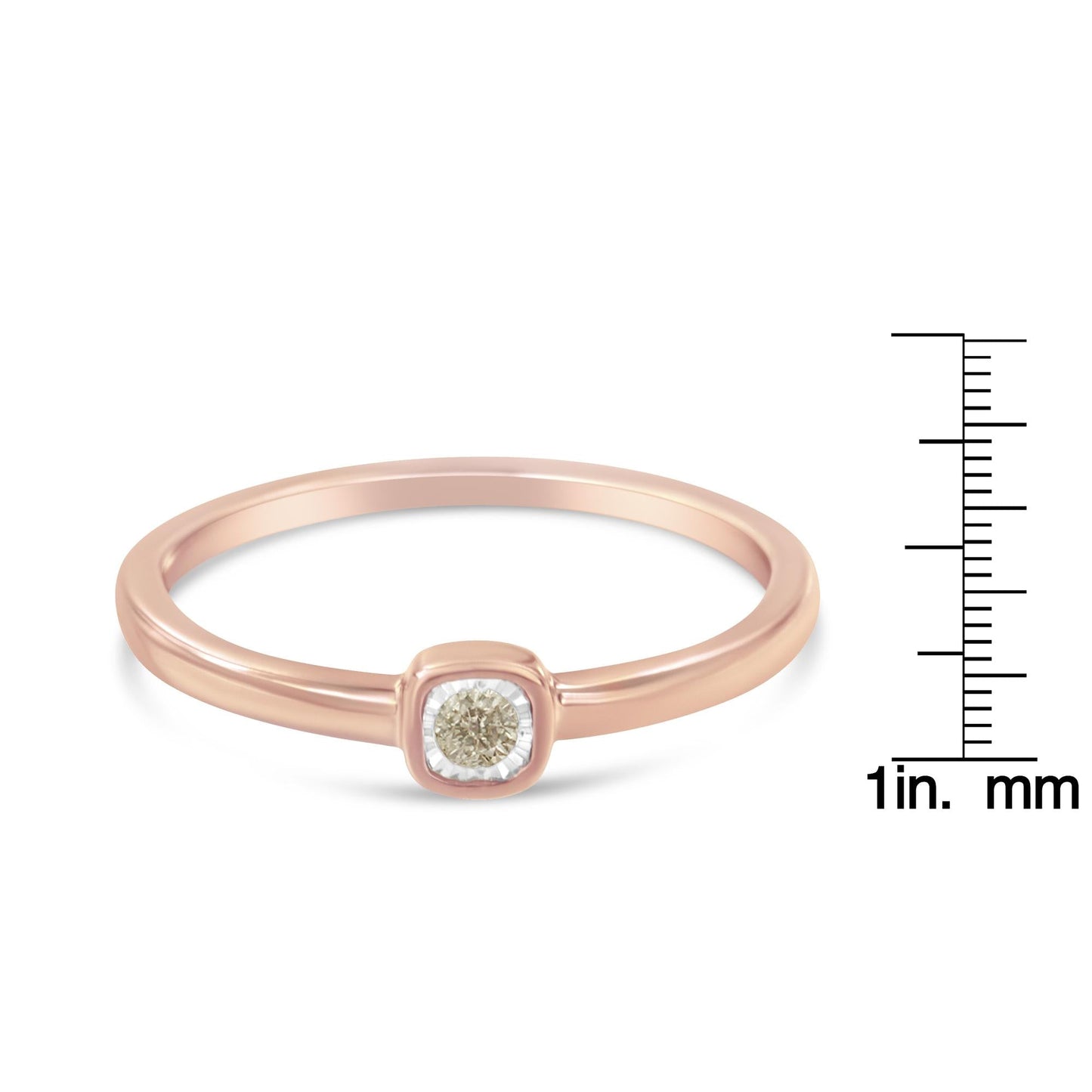 14K Rose Gold Plated .925 Sterling Silver 1/20 Carat Diamond Square Cushion-Shaped Miracle Set Petite Fashion Promise Ri