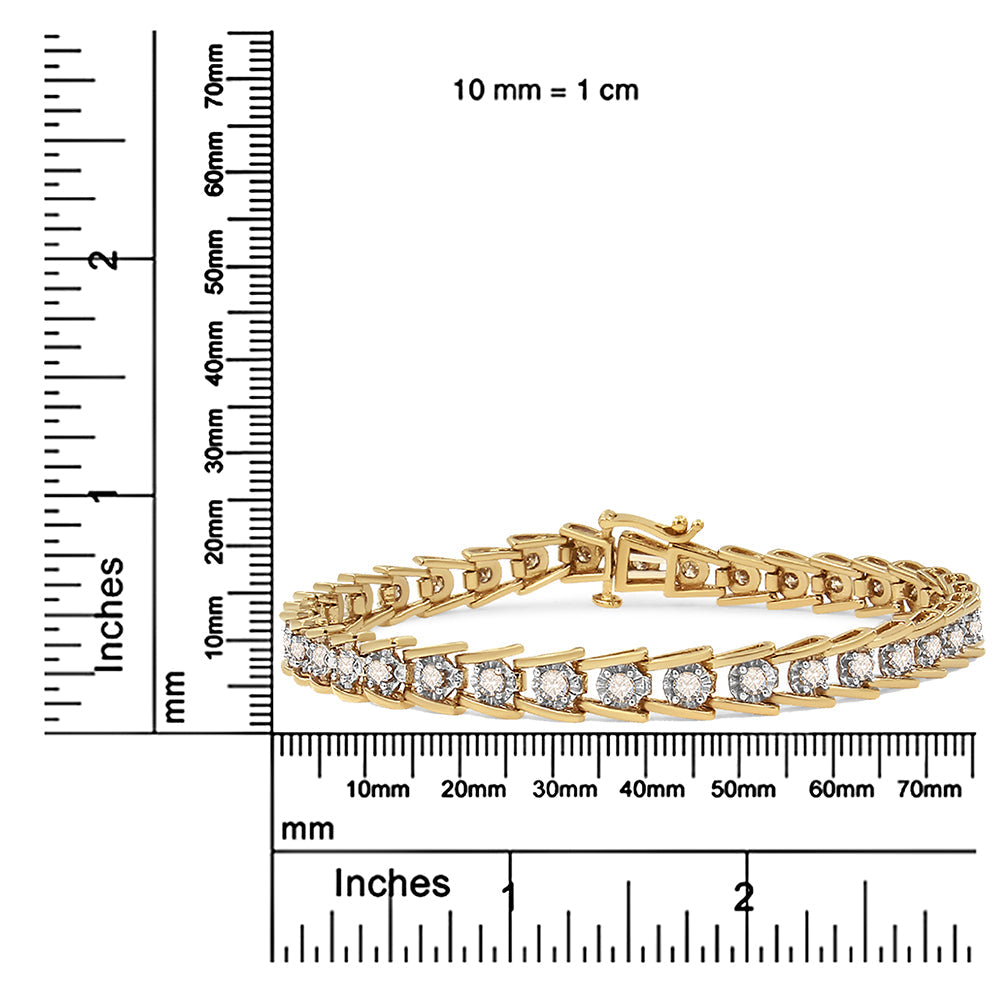 14K Yellow Gold Plated .925 Sterling Silver 2.00 Cttw Miracle Set Diamond Wave Link Bracelet (L-M Color, I2-I3 Clarity)