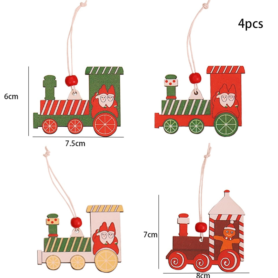 1SET Star Printed Wooden Pendant Ornaments Xmas Tree Ornament DIY Wood Crafts Kids Gift for Home Christmas Party Decoration