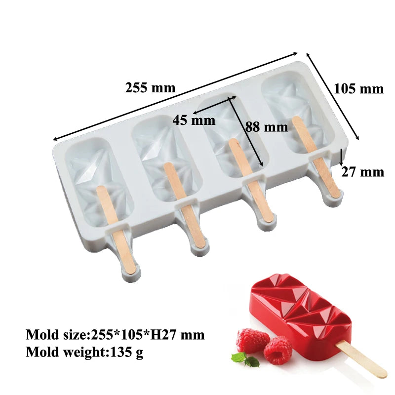 SHENHONG Silicone Popsicle Mold 4 Cavity Ice Cream Maker Summer Child Dessert Cube Tray Freezer Juice Mould Kitchen Tool