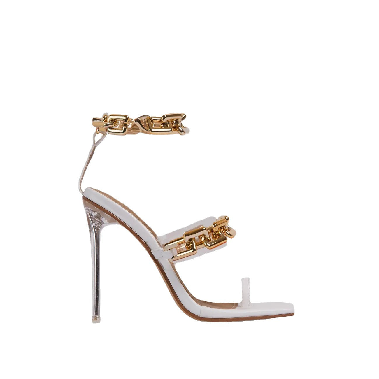 2021 Hot Sale Chic Design Metal Chain Sandals Women Fancy High Heel Shoes Fashionable Outdoor Causal Party Heels