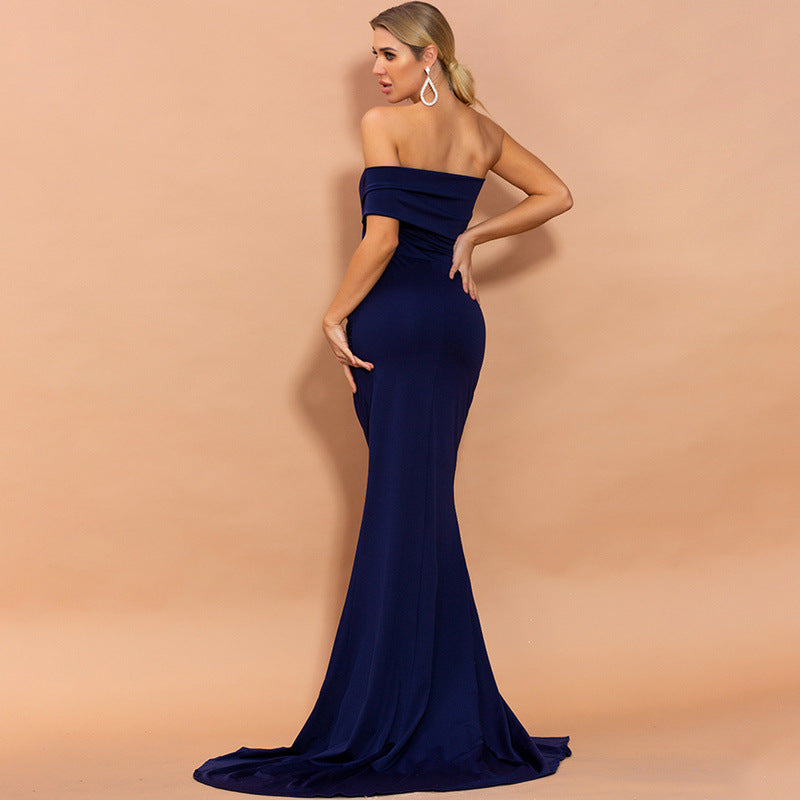 2021 High Quality  Slim Slit Party Annual Meeting   Sexy  Strapless Elegant Ballroom Long Evening Dress