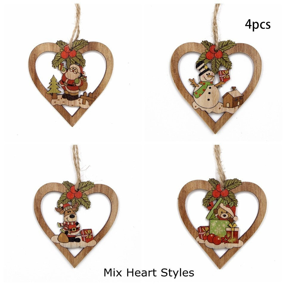 1SET Star Printed Wooden Pendant Ornaments Xmas Tree Ornament DIY Wood Crafts Kids Gift for Home Christmas Party Decoration