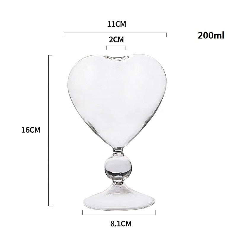 200ml Heart Shaped Cocktail Glass Cup High Borosilicate Lovely Glassware Unique 3D Sweet Heart Wine Martini Cocktail Glasses