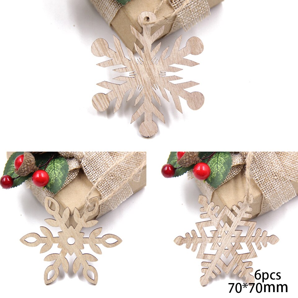 1SET Star Printed Wooden Pendant Ornaments Xmas Tree Ornament DIY Wood Crafts Kids Gift for Home Christmas Party Decoration