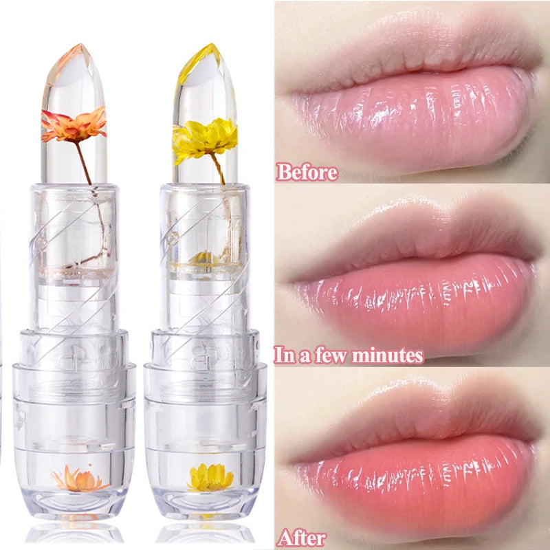 Temperature Color Change Flower Lipstick Waterproof Moisturizing Magic Jelly Lip Blam Crystal Transparent Lips Makeup Cosmetics