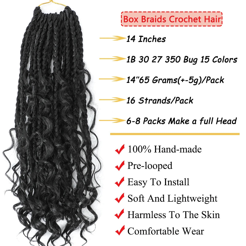 14 Inch Bob Box Braids Crochet Hair Pre Looped for Kids Bohemian Crochet Boho Box Braids Goddess Micro Box Braids Crochet Hair