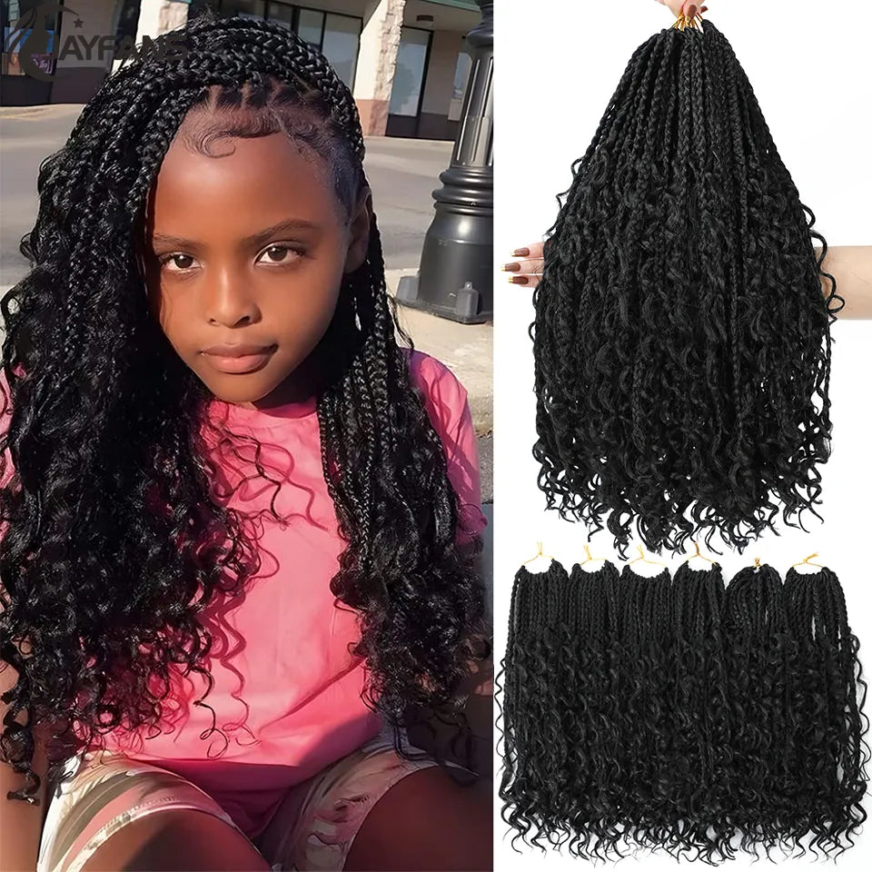 14 Inch Bob Box Braids Crochet Hair Pre Looped for Kids Bohemian Crochet Boho Box Braids Goddess Micro Box Braids Crochet Hair