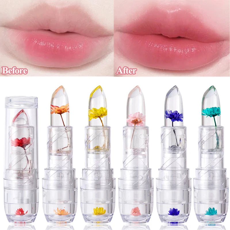 Temperature Color Change Flower Lipstick Waterproof Moisturizing Magic Jelly Lip Blam Crystal Transparent Lips Makeup Cosmetics