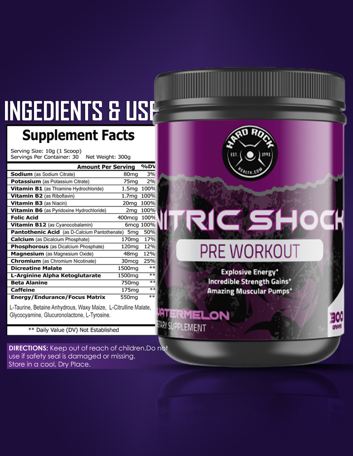 Hard Rock Health® Nitric Shock Pre-Workout Watermelon