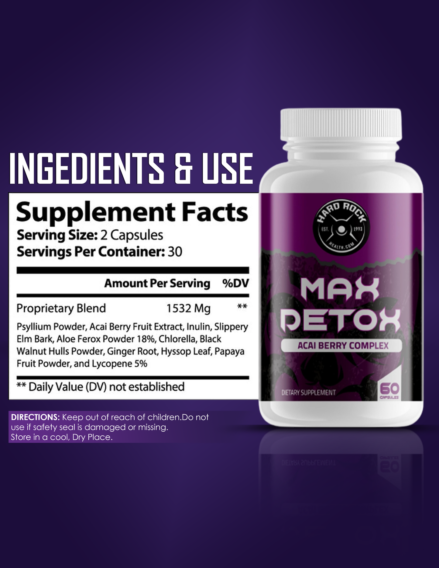 Max Detox ACAI Berry Complex- 100% Natural 60 Capsules