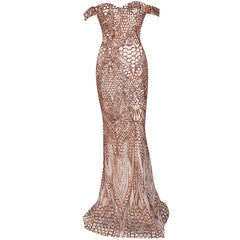 Gold Off Shoulder Evening Gown