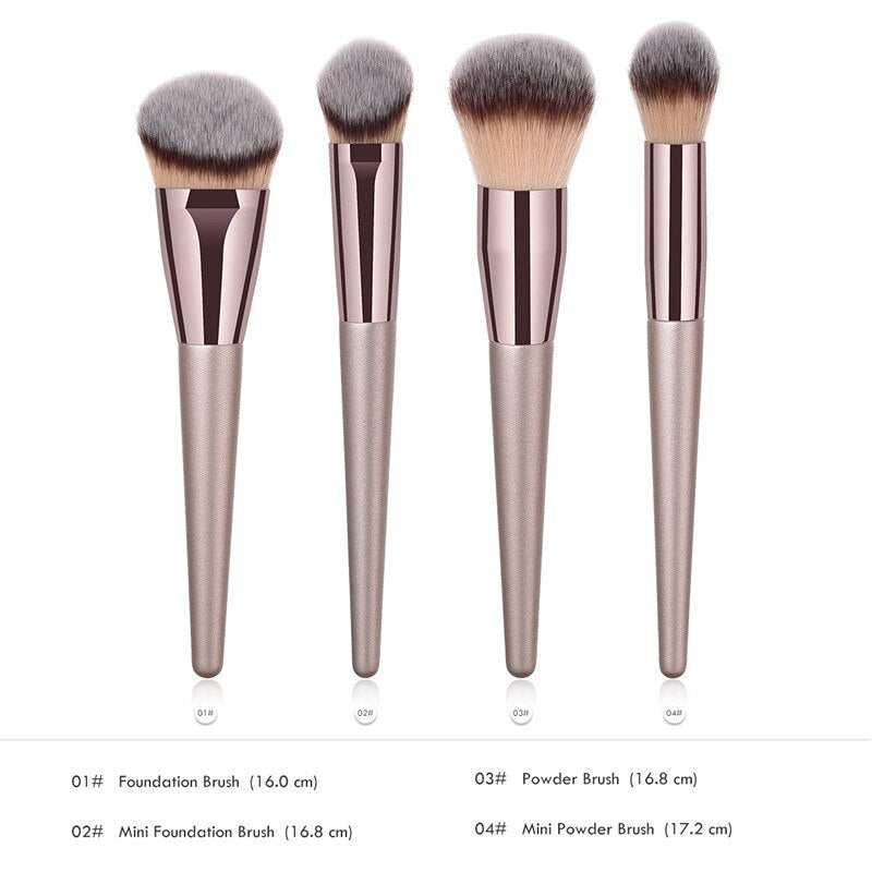 Champagne Facial Makeup Brushes Set - 4pcs