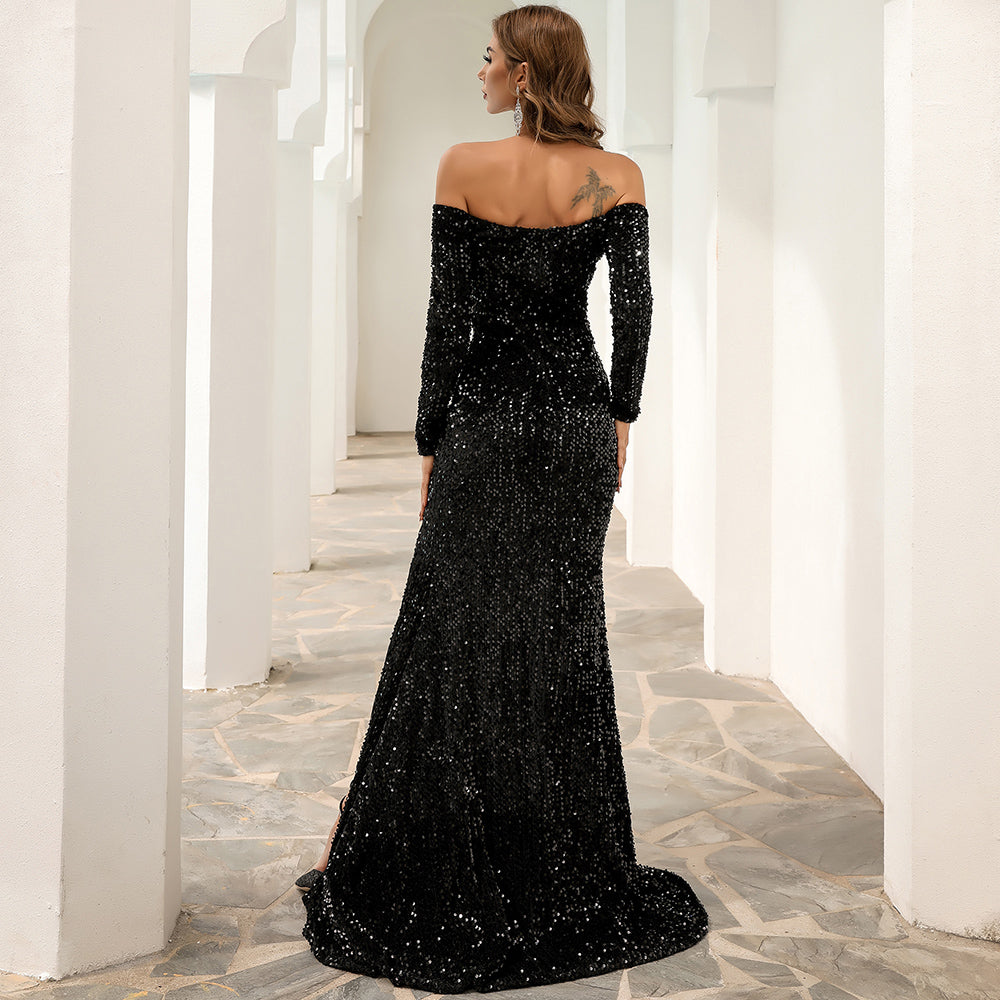 Evelin Belluci | Blair Off Shoulder Sequin Gown