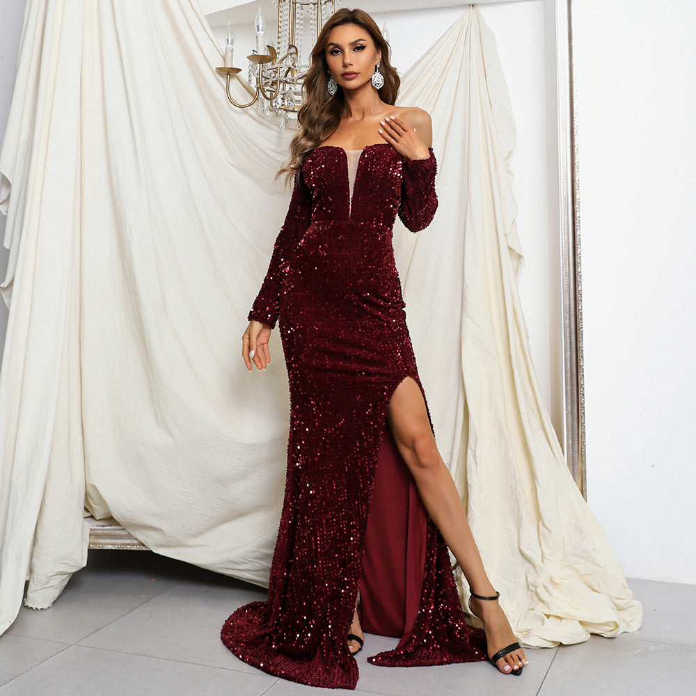 Evelin Belluci | Blair Off Shoulder Sequin Gown